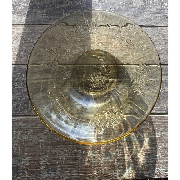 Federal Glass Sharon Amber Cabbage Rose Bowl Depression Glass 8.5" Yellow Dish - Picture 8 of 13